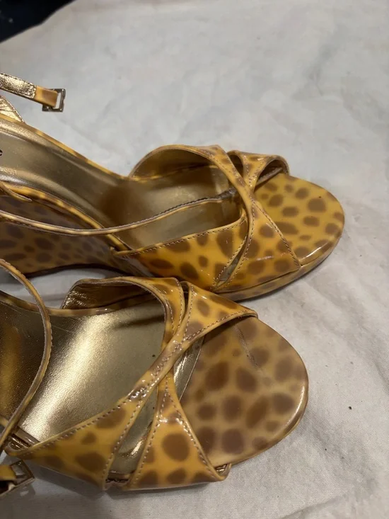 kate spade Yellow Leopard Print Crisscross Strappy Heels - Picture 3 of 6